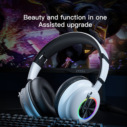 KE-29 Over-ear Wireless Bluetooth Headset RGB Light Gaming Music Headphone with Microphone