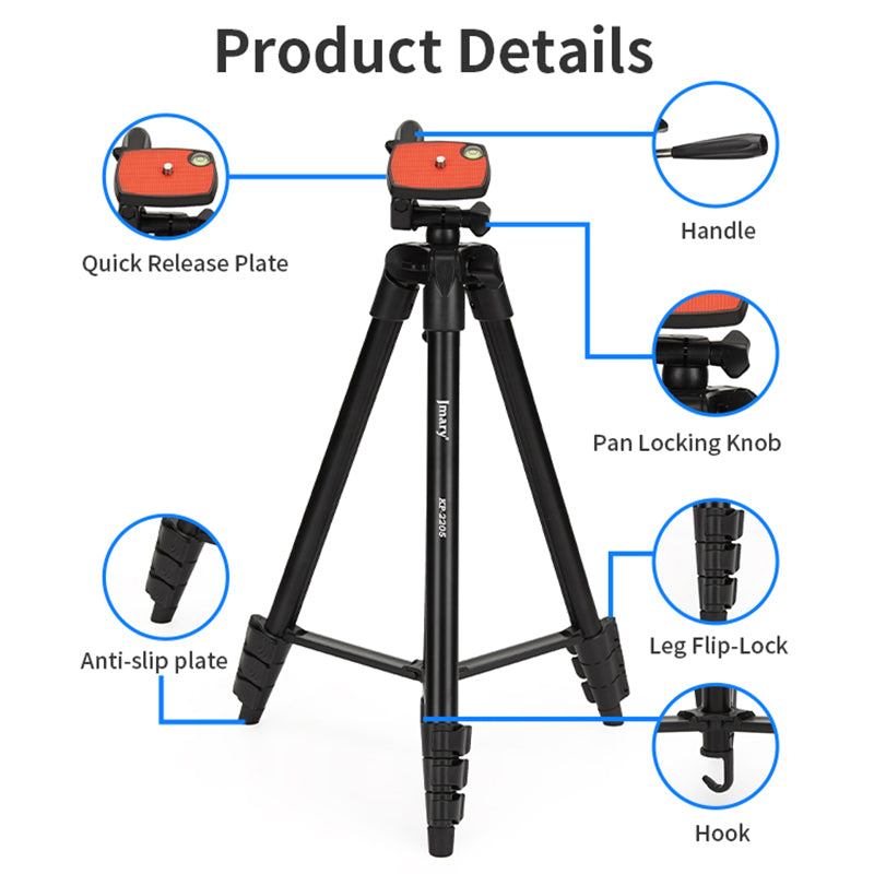 JMARY KP2205 Telescopic Vlogging Camera Mount Tripod Stand Travel Tripod Mobile Phone Holder with 1  /  4 Inch Screw Adapter