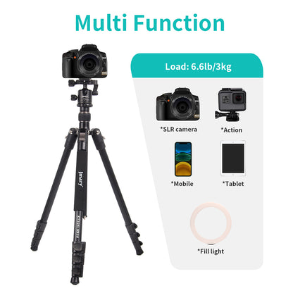 JMARY KT325-NB30 1.6m Aluminum Alloy Cell Phone Tripod Stand for SLR, Action Camera Rotating Portable Tripod Holder