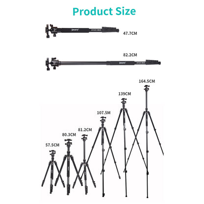 JMARY KT325-NB30 1.6m Aluminum Alloy Cell Phone Tripod Stand for SLR, Action Camera Rotating Portable Tripod Holder