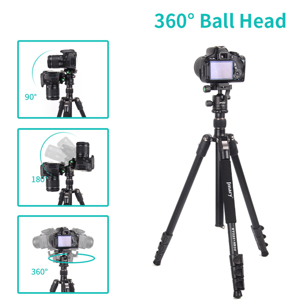 JMARY KT325-NB30 1.6m Aluminum Alloy Cell Phone Tripod Stand for SLR, Action Camera Rotating Portable Tripod Holder