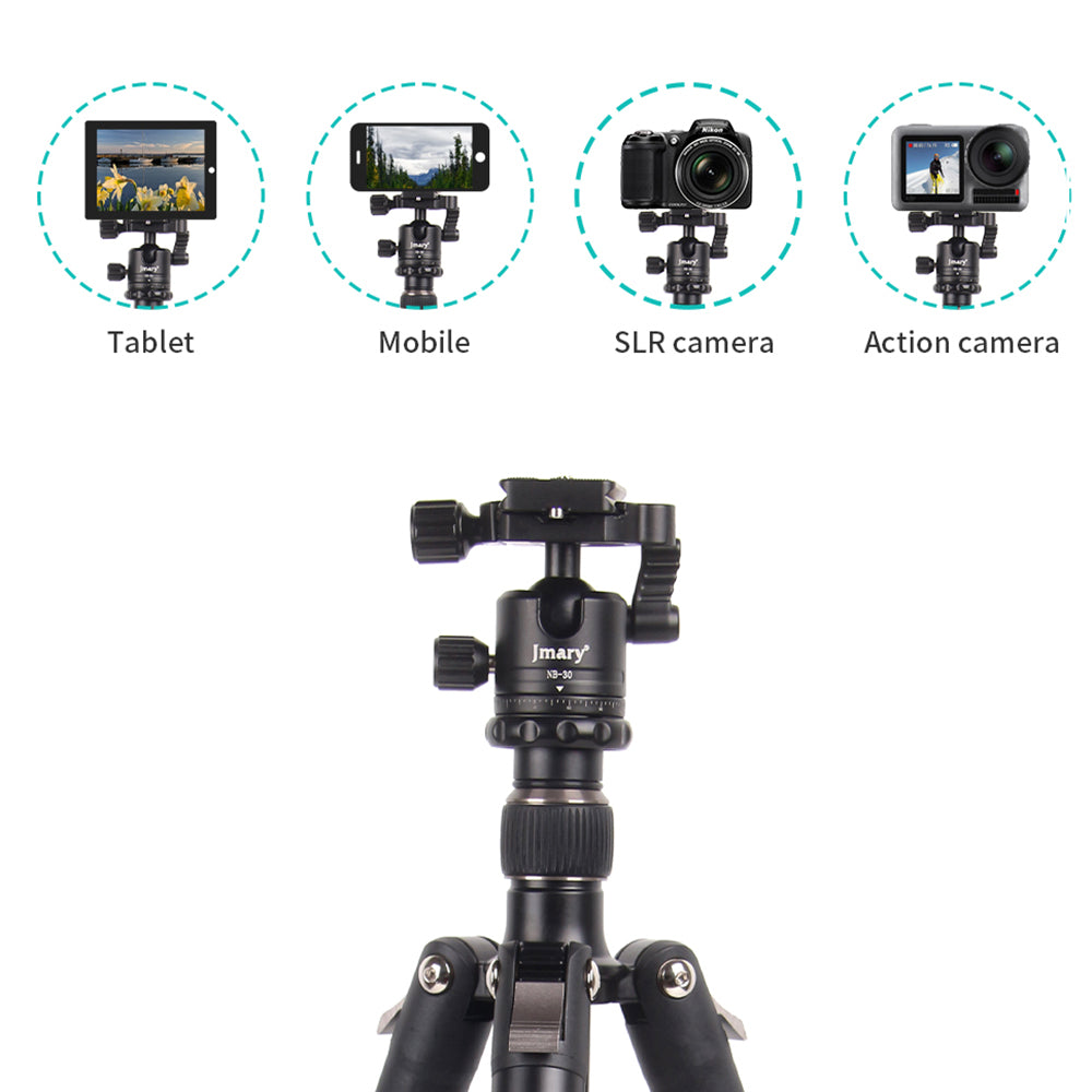 JMARY KT325-NB30 1.6m Aluminum Alloy Cell Phone Tripod Stand for SLR, Action Camera Rotating Portable Tripod Holder