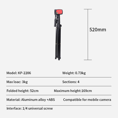 JMARY KP-2206 1.7m Multi-functional Adjustable Portable Camera Tripod Cell Phone Holder Floor Stand for Live Streaming, Selfie