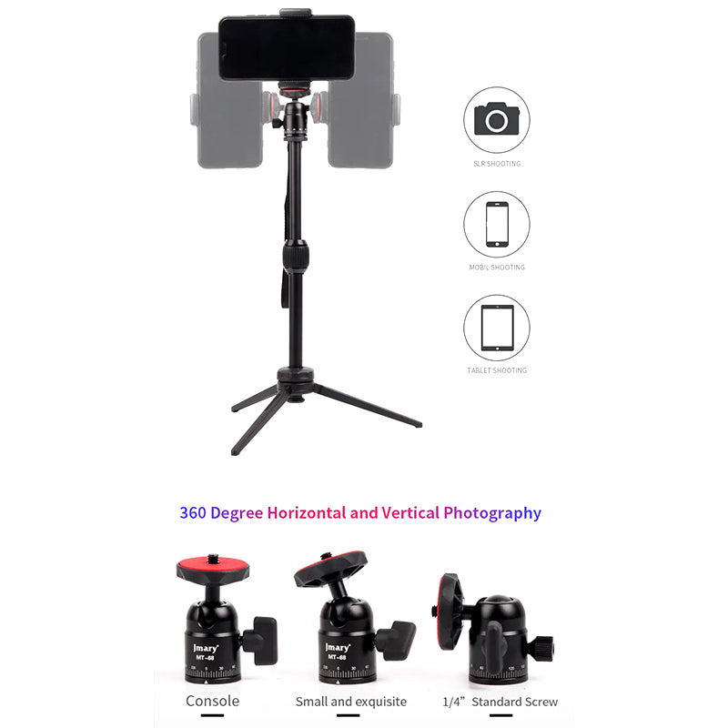 JMARY MT68 Portable Photography Selfie Mini Tripod Aluminum Alloy Telescopic SLR Camera Phone Stand