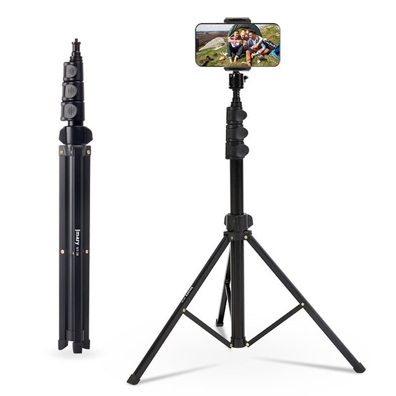 JMARY MT38 1.68m Telescopic Vlogging Camera Mount Tripod Stand Travel Tripod Phone Holder with 1  /  4 Inch Screw Adapter