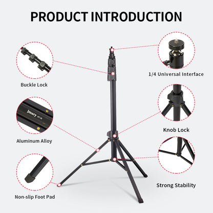 JMARY MT38 1.68m Telescopic Vlogging Camera Mount Tripod Stand Travel Tripod Phone Holder with 1  /  4 Inch Screw Adapter