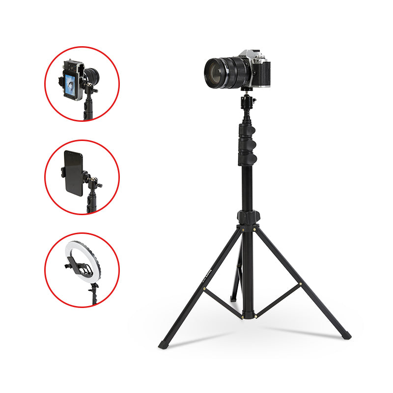 JMARY MT38 1.68m Telescopic Vlogging Camera Mount Tripod Stand Travel Tripod Phone Holder with 1  /  4 Inch Screw Adapter