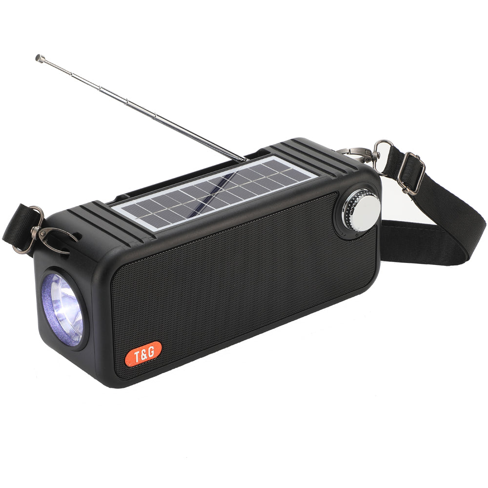 T&amp;G TG637 Solar Rechargeable Bluetooth Speaker Outdoor FM Radio TF Card Stereo Subwoofer with LED Flashlight