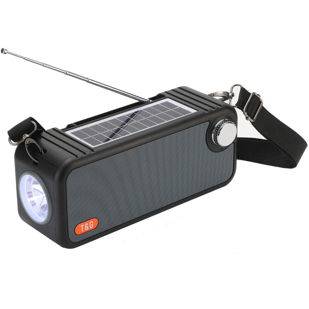 T&amp;G TG637 Solar Rechargeable Bluetooth Speaker Outdoor FM Radio TF Card Stereo Subwoofer with LED Flashlight