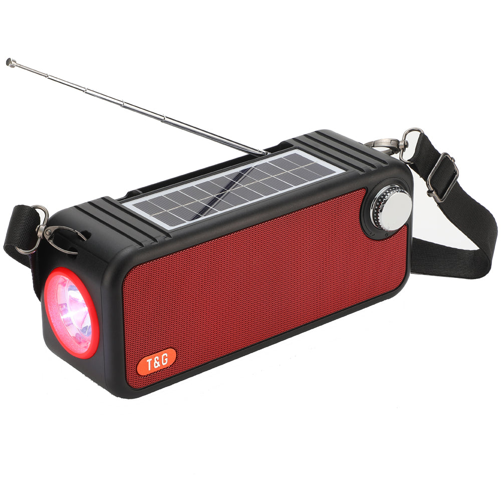 T&amp;G TG637 Solar Rechargeable Bluetooth Speaker Outdoor FM Radio TF Card Stereo Subwoofer with LED Flashlight