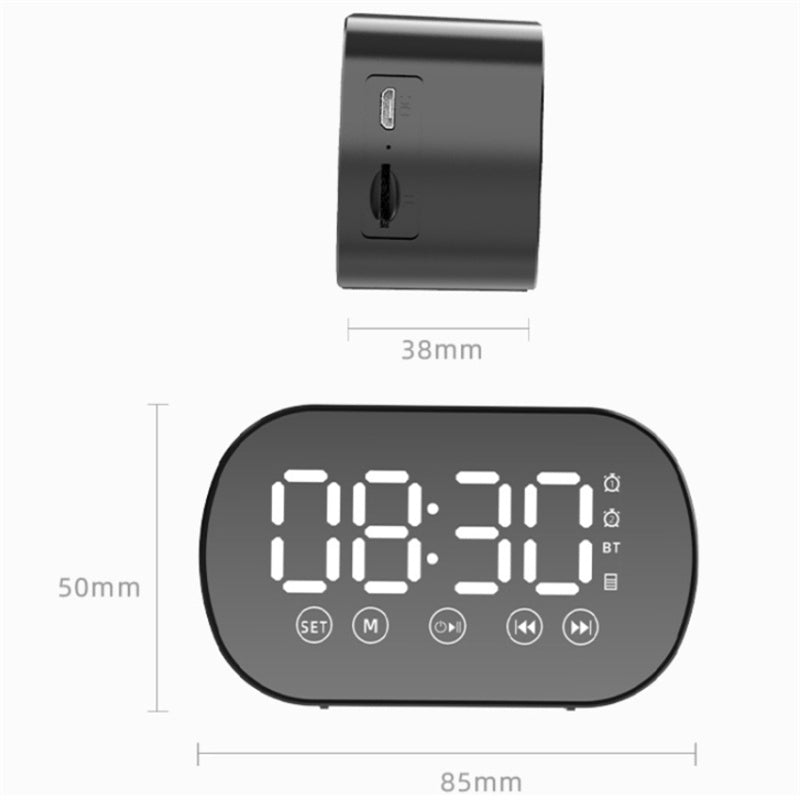 s15 Mirror Bluetooth 5.0 Speaker Bass Stereo Subwoofer LED Digital Dual Alarm Clocks with FM Radio External TF Card