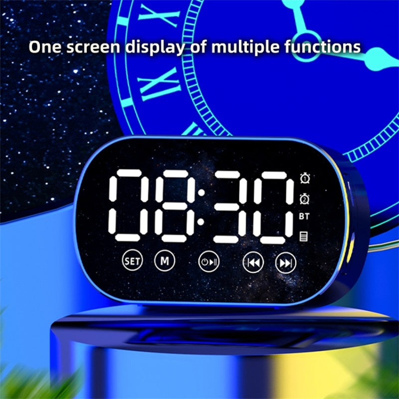 s15 Mirror Bluetooth 5.0 Speaker Bass Stereo Subwoofer LED Digital Dual Alarm Clocks with FM Radio External TF Card