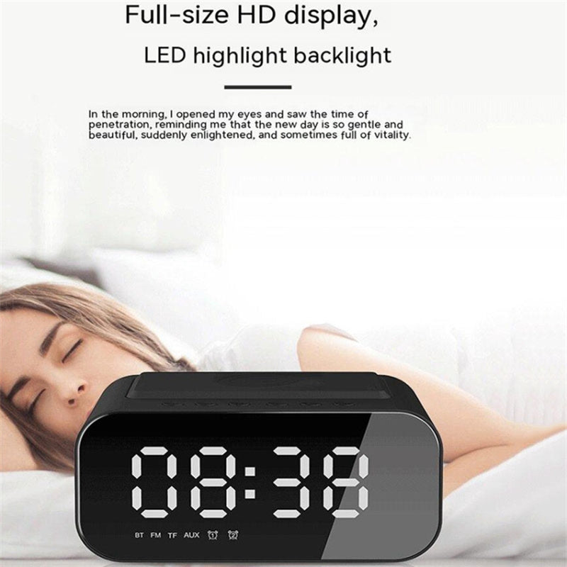 BT510 Rechargeable Bluetooth Speaker Music Loudspeaker LED Digital Alarm Clock Phone Wireless Charger