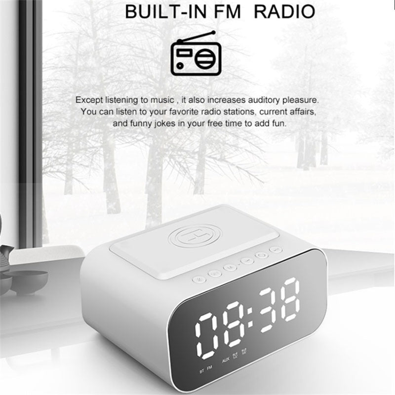 BT510 Rechargeable Bluetooth Speaker Music Loudspeaker LED Digital Alarm Clock Phone Wireless Charger