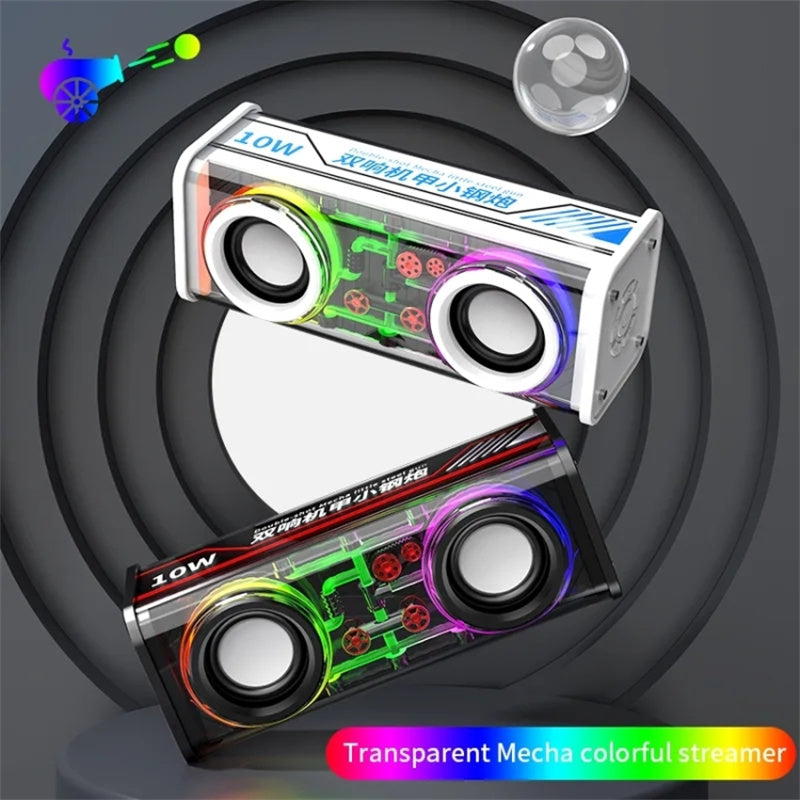 V8 Transparent Mecha Music Speaker Bluetooth 5.0 Wireless Subwoofer with RGB Light