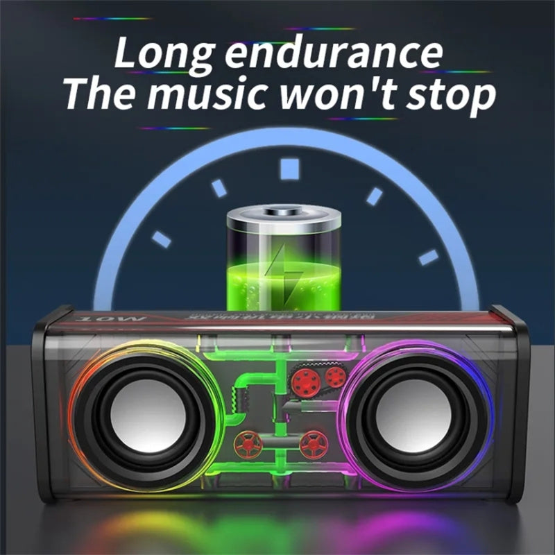 V8 Transparent Mecha Music Speaker Bluetooth 5.0 Wireless Subwoofer with RGB Light