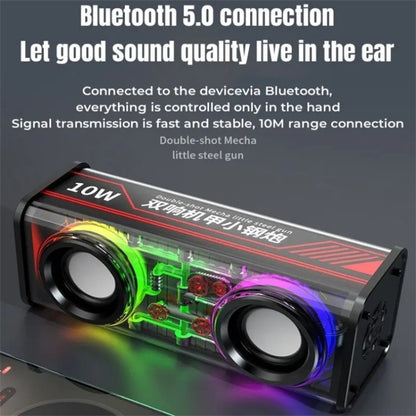 V8 Transparent Mecha Music Speaker Bluetooth 5.0 Wireless Subwoofer with RGB Light