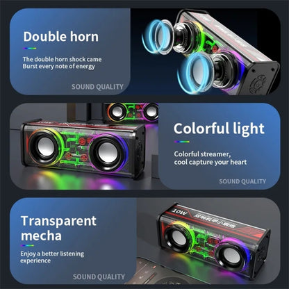 V8 Transparent Mecha Music Speaker Bluetooth 5.0 Wireless Subwoofer with RGB Light