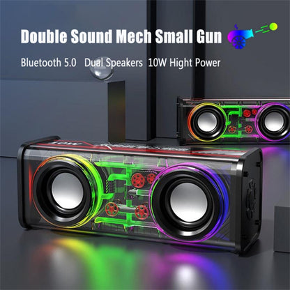 V8 Transparent Mecha Music Speaker Bluetooth 5.0 Wireless Subwoofer with RGB Light