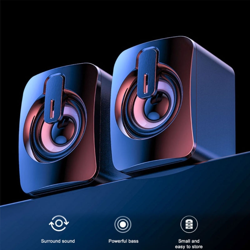 A2 Mini USB Wired Desktop Speaker Computer Laptop Volume Adjustable Subwoofer with Colorful Light