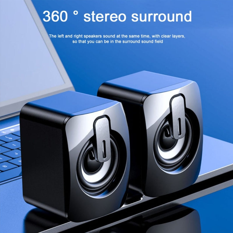 A2 Mini USB Wired Desktop Speaker Computer Laptop Volume Adjustable Subwoofer with Colorful Light