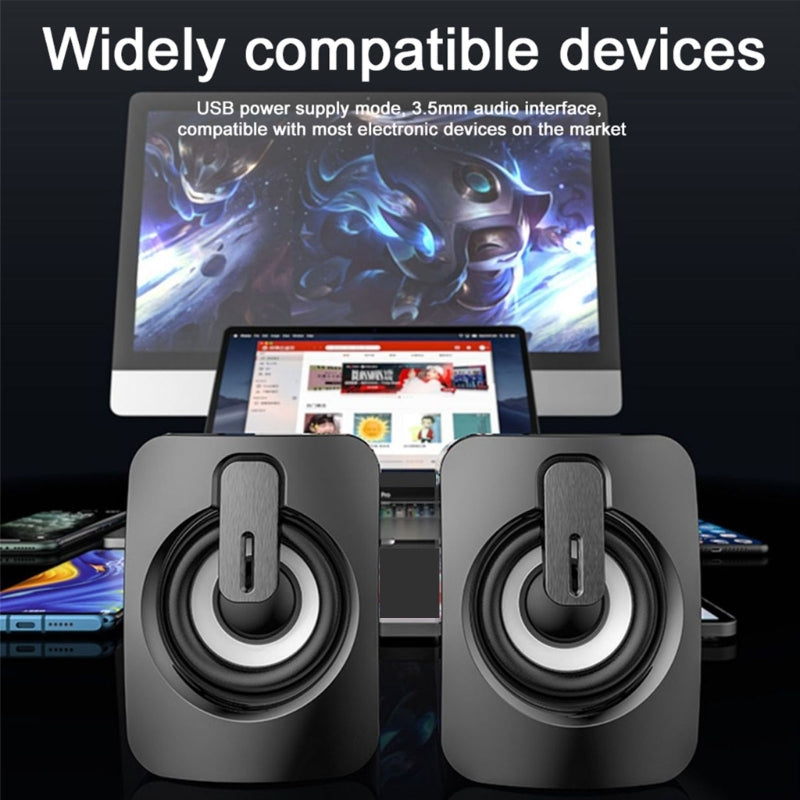 A2 Mini USB Wired Desktop Speaker Computer Laptop Volume Adjustable Subwoofer with Colorful Light