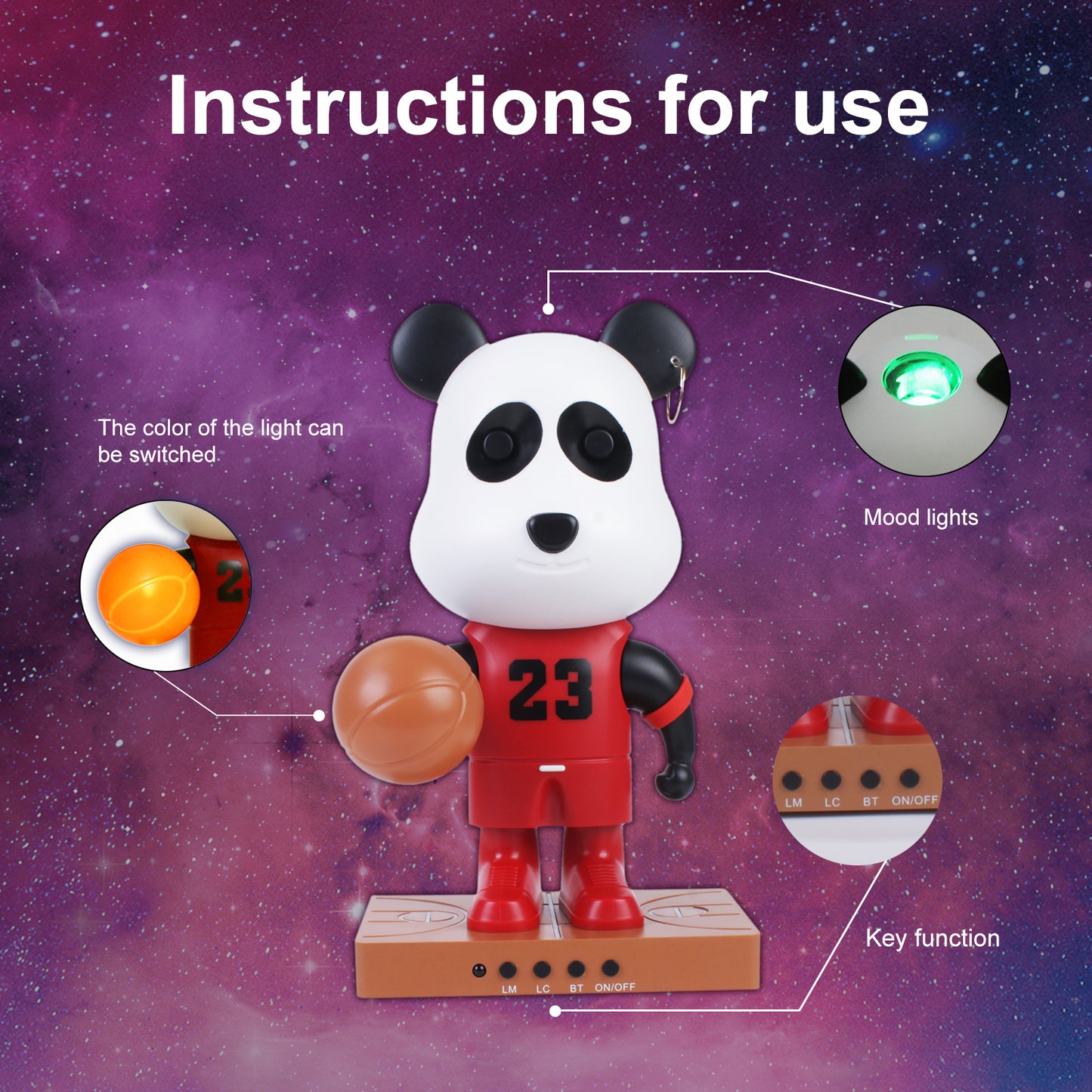 BY-01 RGB Color Bluetooth Speaker Night Light Starry Sky Projector Lamp Panda Style Display Model