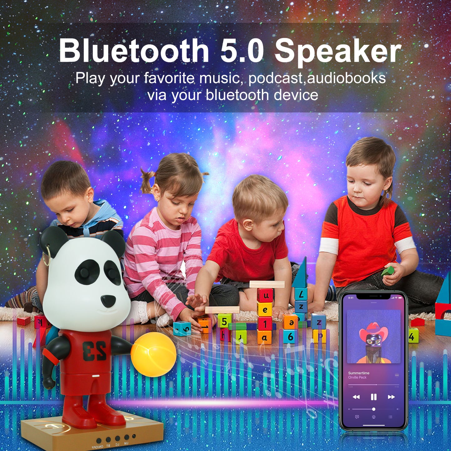 BY-01 RGB Color Bluetooth Speaker Night Light Starry Sky Projector Lamp Panda Style Display Model