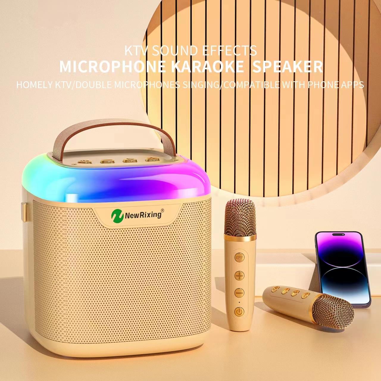 NEWRIXING NR8805 Wireless Bluetooth Speaker with Dual TWS Handheld Noise Reduction Microphone