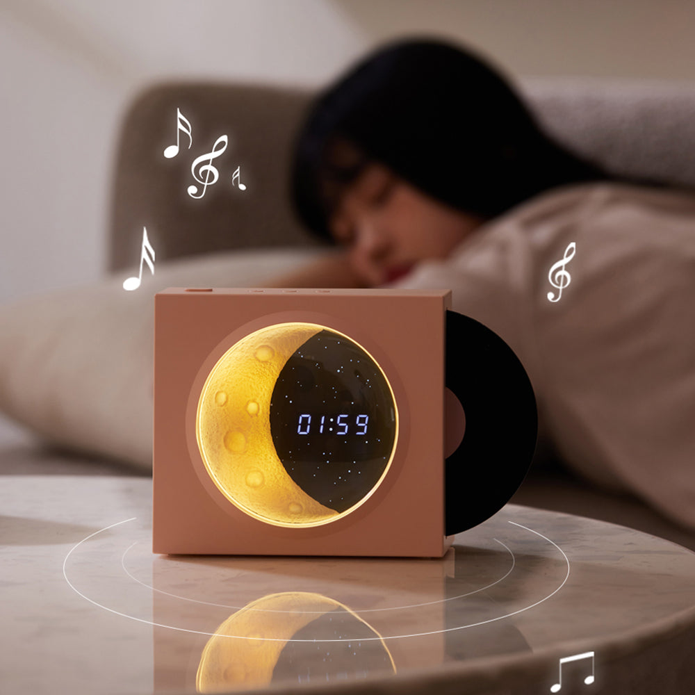 X09 Vinyle Plate Moon Style Alarm Clock Bluetooth Speaker Stereo Sound Wireless Subwoofer