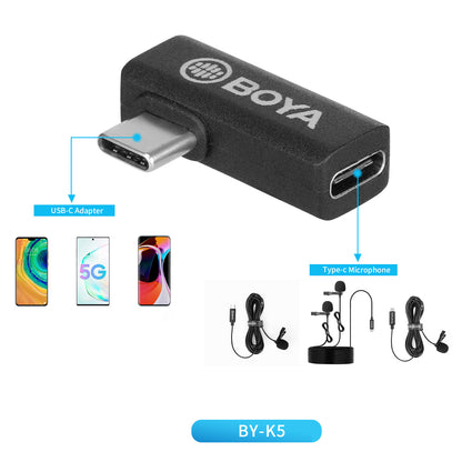 BOYA BY-K5 L-Shape Type-C Extension Adapter for Cell Phone Tablet Laptop USB-C Male to Female 90 Degree Angled Adapter Converter