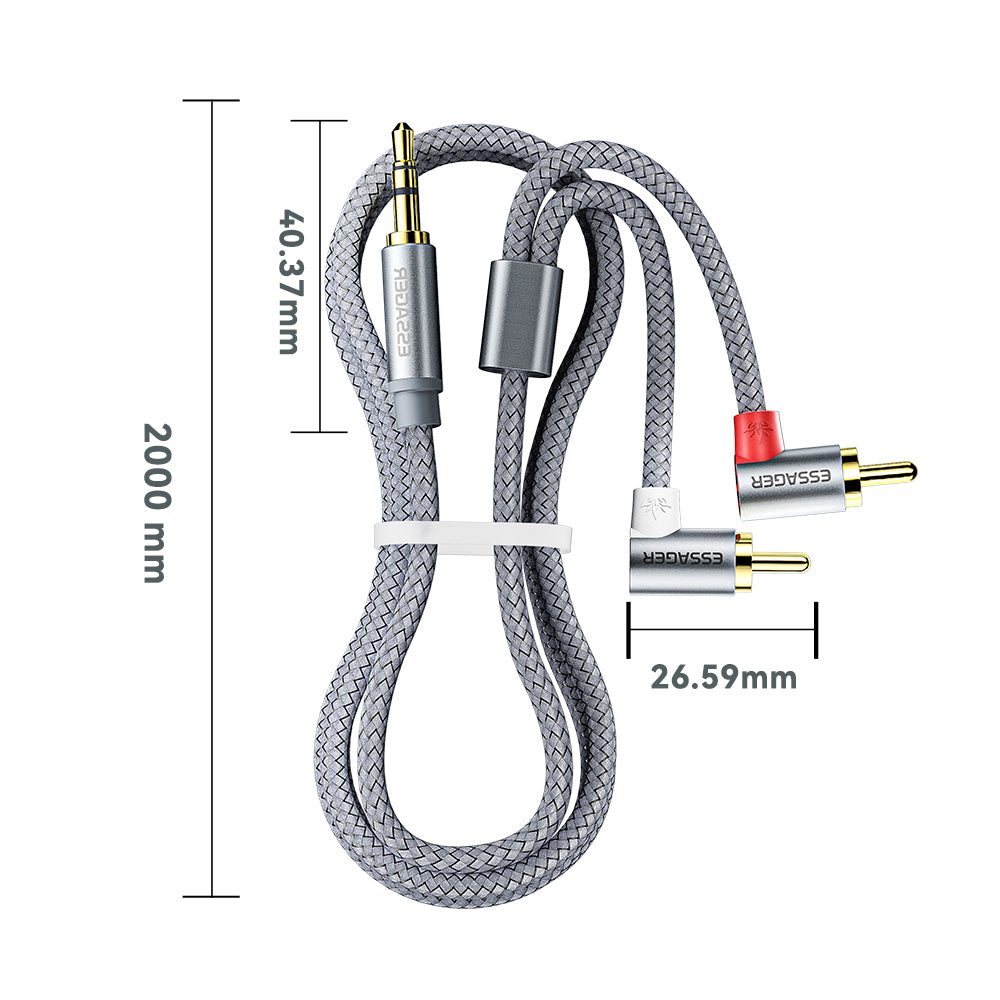 ESSAGER 2m Stable Transmission 3.5mm AUX to Dual Angled Head RCA Cable Nylon Braided RCA Audio Adapter Line