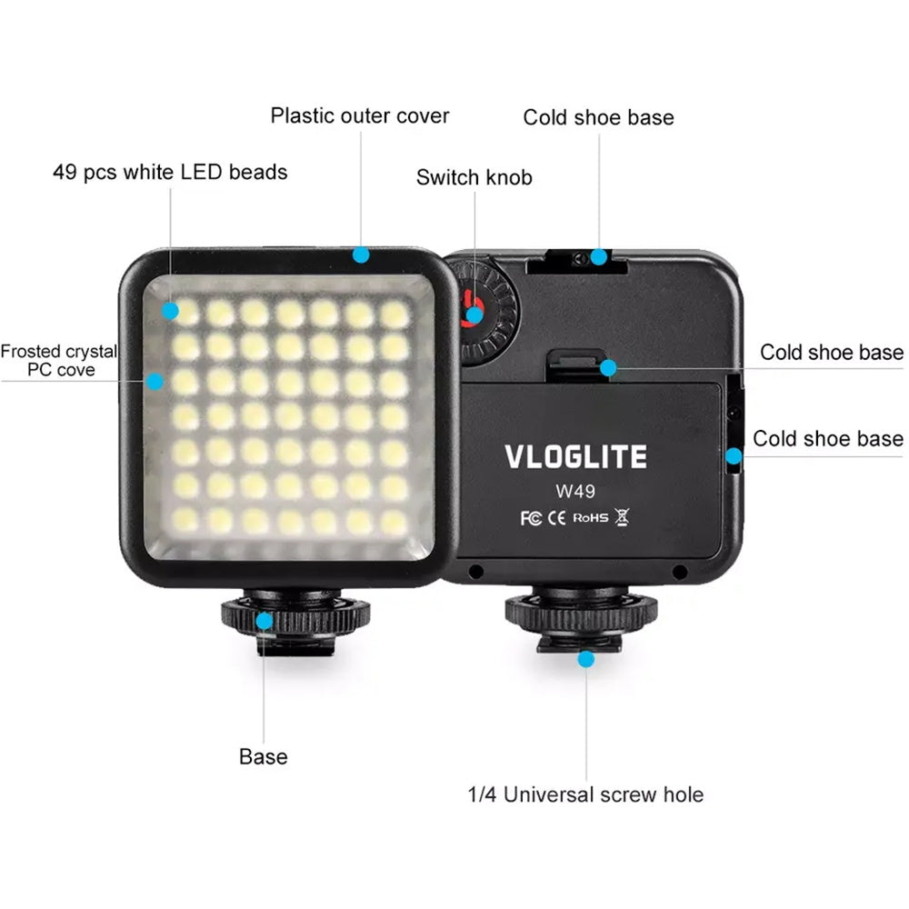 VLOGLITE W49 Mini Fill Light LED Camera Video Light Photography Cell Phone Live Streaming Beauty Lights