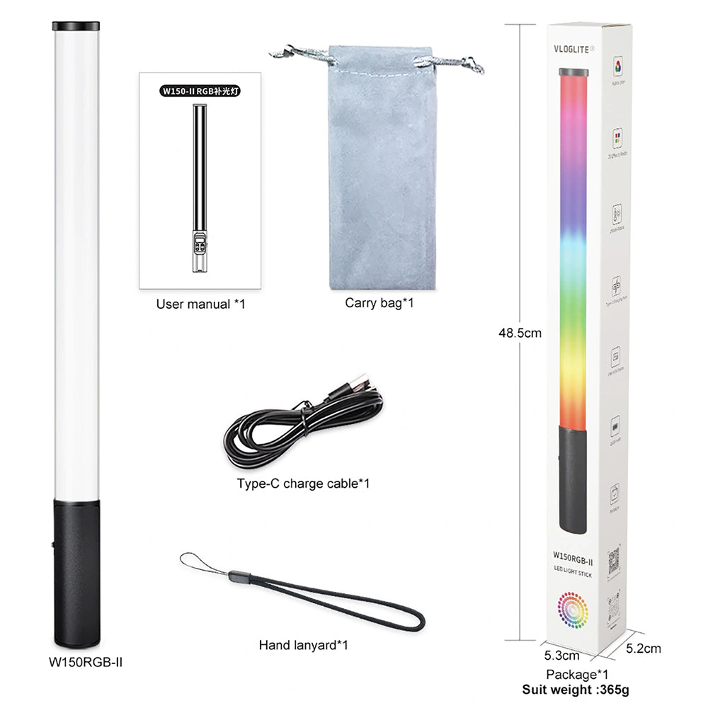 VLOGLITE W150RGB-II RGB Video Light Handheld Light Stick LED Video Tube Light Bar with LCD Display