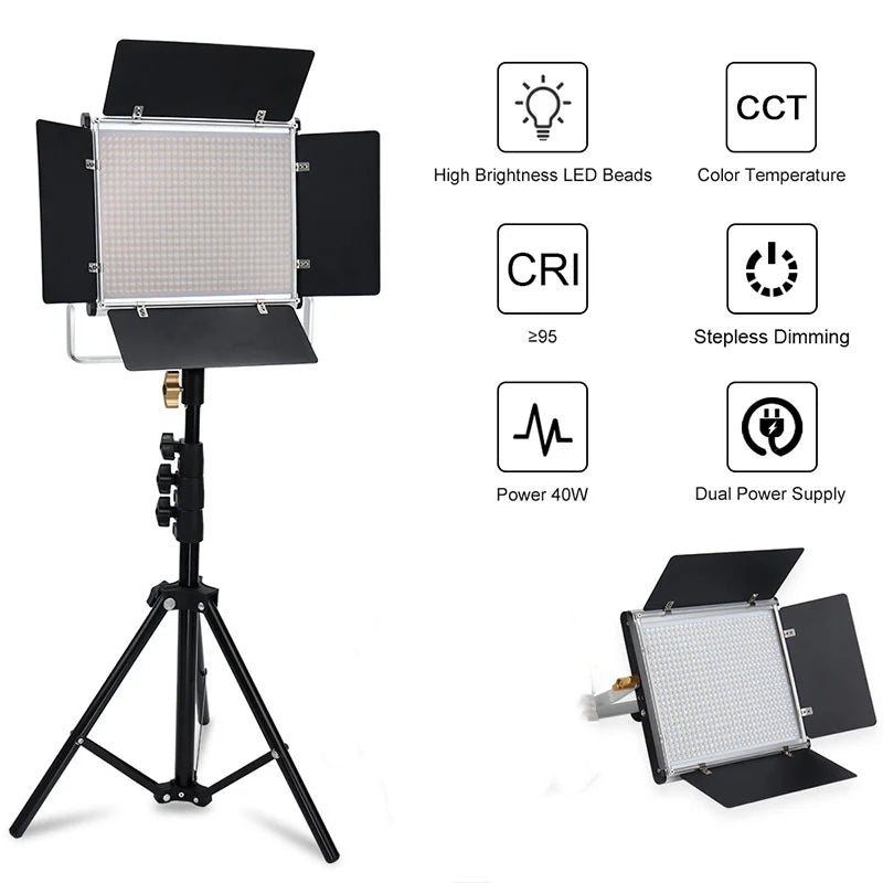 VLOGLITE W660S LED Video Light with Tripod Stand 3200-6500K Photography Studio Lighting for Video Film Recording