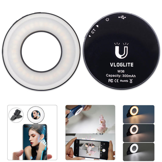 VLOGLITE W36 Magnetic Selfie Ring Light Mini LED Cell Phone Fill Light with Makeup Mirror for Selfie Video Conference