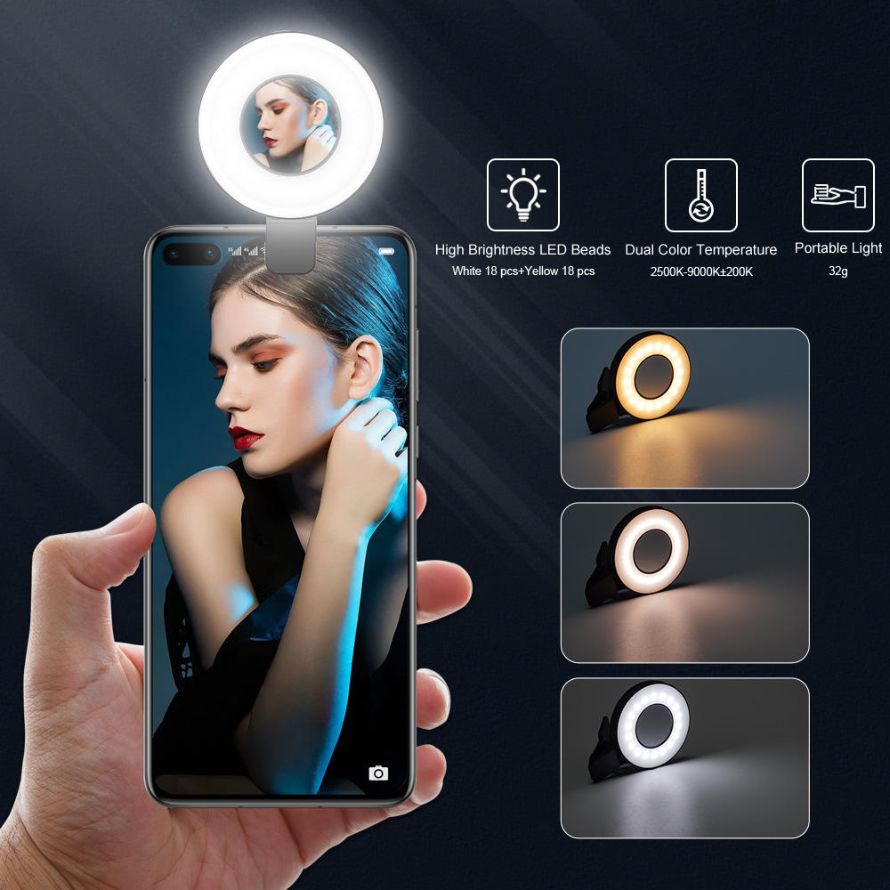 VLOGLITE W36 Magnetic Selfie Ring Light Mini LED Cell Phone Fill Light with Makeup Mirror for Selfie Video Conference