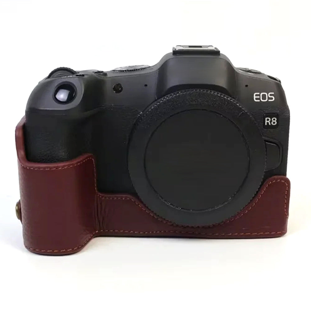 For Canon EOS R8 Genuine Cow Leather Camera Bottom Case Half Body Cover with Battery Opening