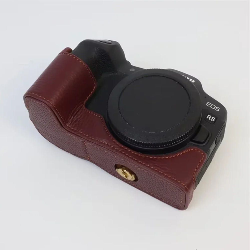 For Canon EOS R8 Genuine Cow Leather Camera Bottom Case Half Body Cover with Battery Opening