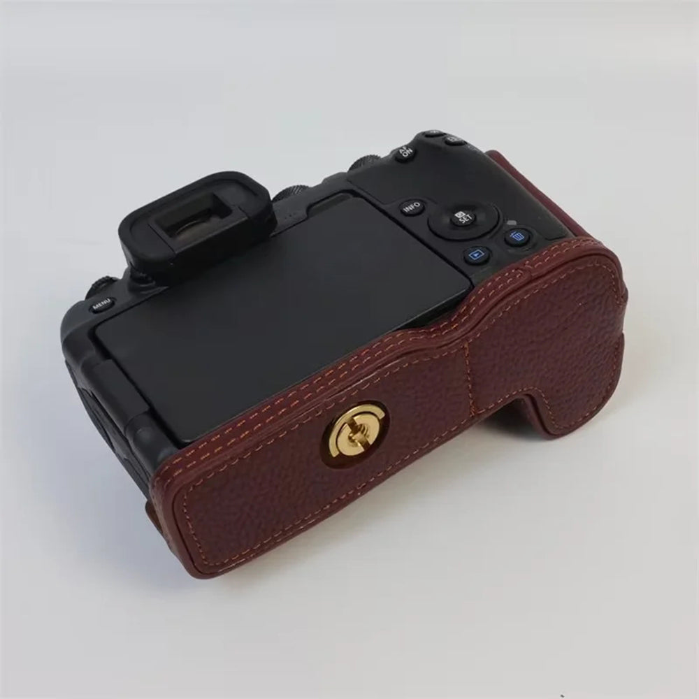 For Canon EOS R8 Genuine Cow Leather Camera Bottom Case Half Body Cover with Battery Opening