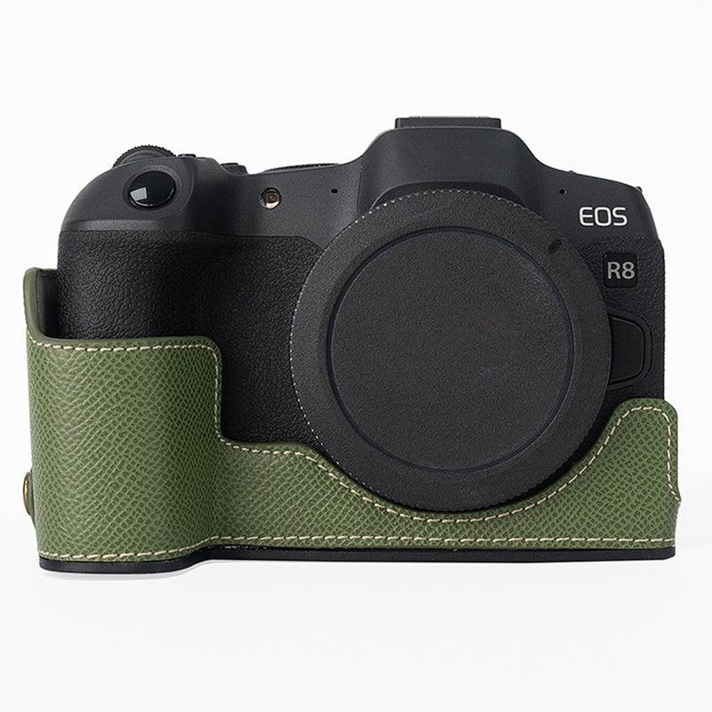 For Canon EOS R8 PU Leather Camera Base Battery Opening Design Detachable Protective Cover with Shoulder Strap