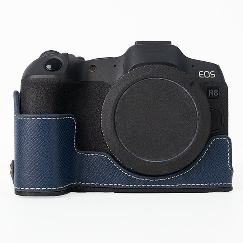 For Canon EOS R8 PU Leather Camera Base Battery Opening Design Detachable Protective Cover with Shoulder Strap