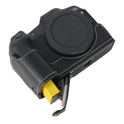 For Canon EOS R8 PU Leather Camera Base Battery Opening Design Detachable Protective Cover with Shoulder Strap