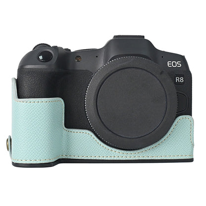 For Canon EOS R8 PU Leather Camera Base Battery Opening Design Detachable Protective Cover with Shoulder Strap