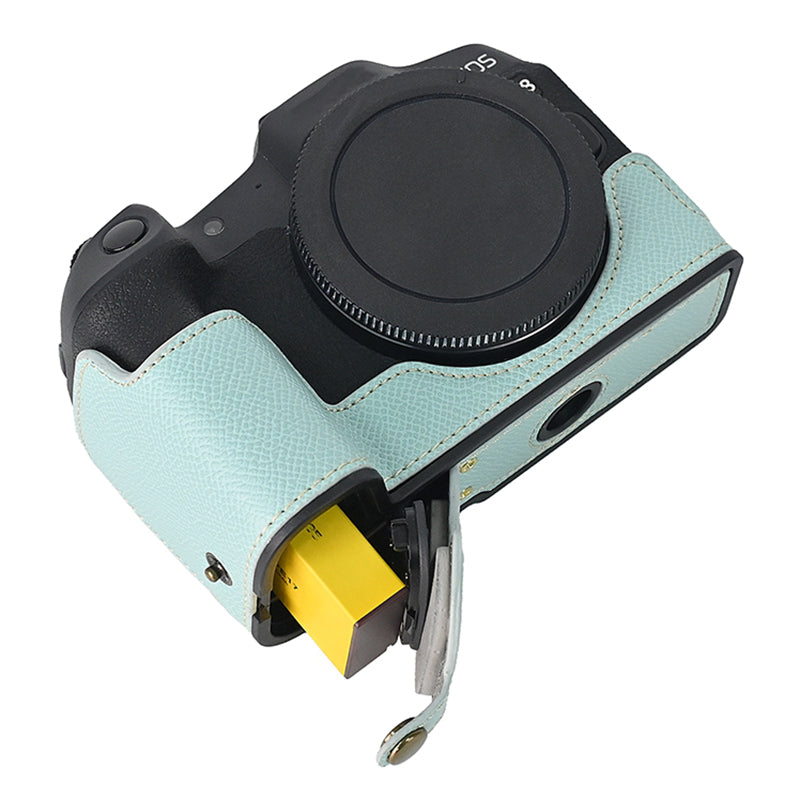 For Canon EOS R8 PU Leather Camera Base Battery Opening Design Detachable Protective Cover with Shoulder Strap