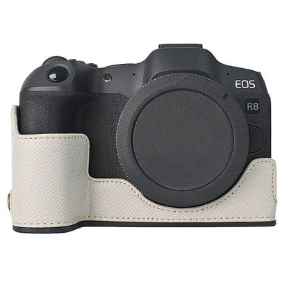 For Canon EOS R8 PU Leather Camera Base Battery Opening Design Detachable Protective Cover with Shoulder Strap