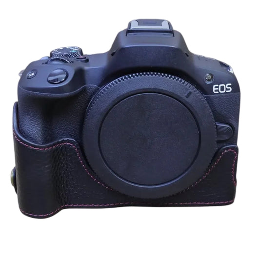 For Canon EOS R50 / R100 Anti-scratch Genuine Leather Camera Bottom Cover Large Opening Design Half Body Case