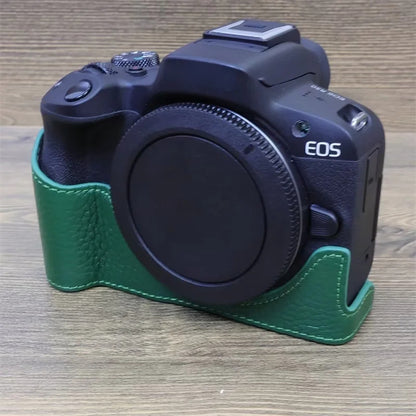 For Canon EOS R50 / R100 Anti-scratch Genuine Leather Camera Bottom Cover Large Opening Design Half Body Case