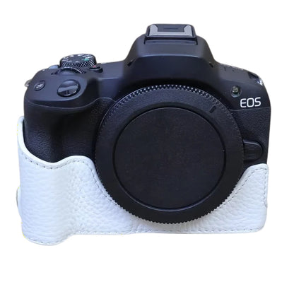 For Canon EOS R50 / R100 Anti-scratch Genuine Leather Camera Bottom Cover Large Opening Design Half Body Case