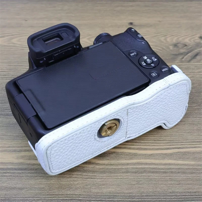 For Canon EOS R50 / R100 Anti-scratch Genuine Leather Camera Bottom Cover Large Opening Design Half Body Case